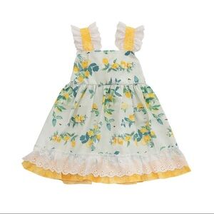 Floral Lemon Print Kids Casual Dress